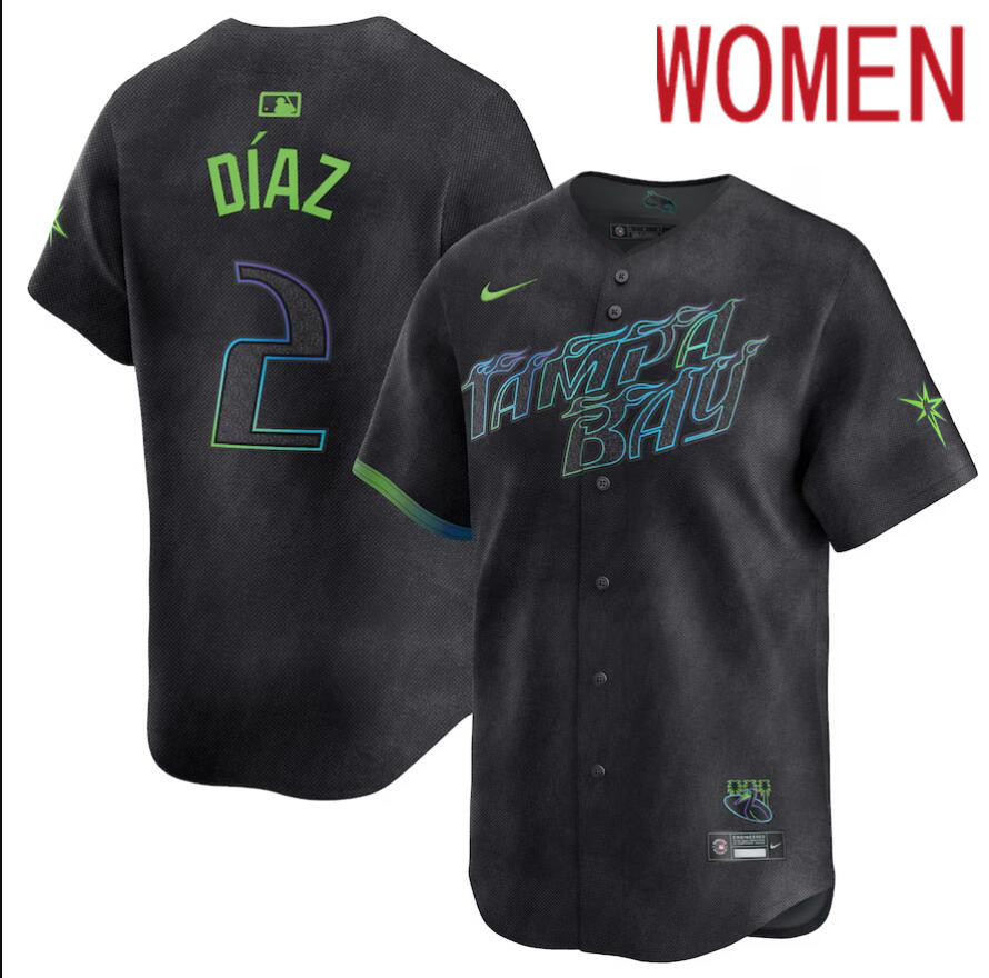 Women Tampa Bay Rays #2 Yandy Diaz Nike MLB Limited City Connect Black 2024 Jersey->women mlb jersey->Women Jersey